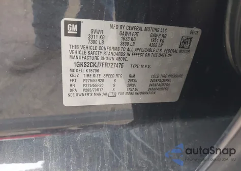 2015 GMC Yukon Denali z USA, uszkodzony, nr VIN 1GKS2CKJ7FR727476